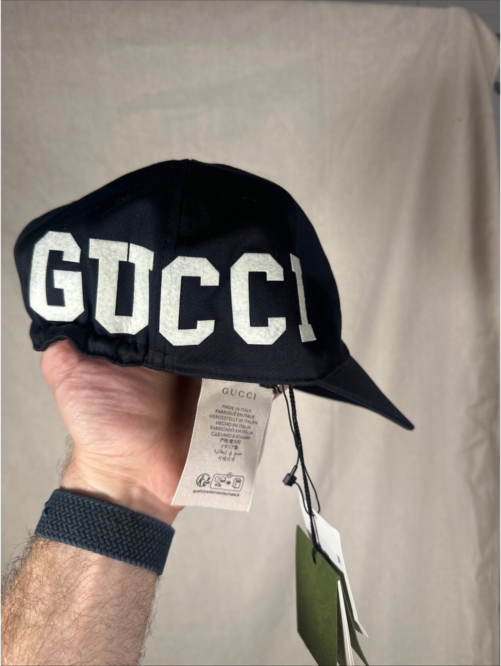 Gucci 25 Logo Baseball Cap Black Cotton Felt Size S 57cm NWT
